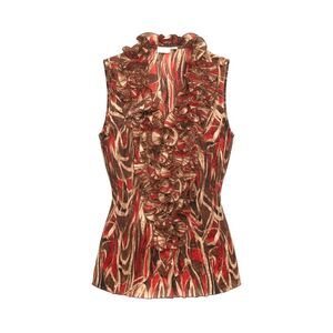 Vintage Y2K Rust Orange Micro Pleated Ruffle Neck Barbiecore Glam Tank Top